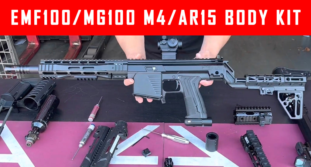 VIDEO: MCS100 M4/AR15 Body Kit For EMEK EMF100 MG100 Paintball Gun With Air Tank Buttstock Option #MCS
