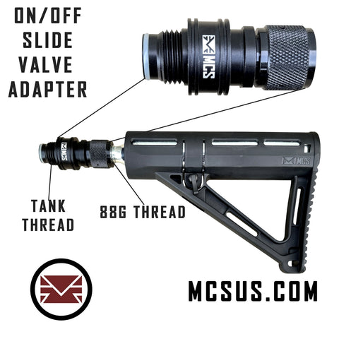 integrated On/Off Slide Valve Air Adapter (Female Side 88g Thread - Male Side Air Tank Thread)