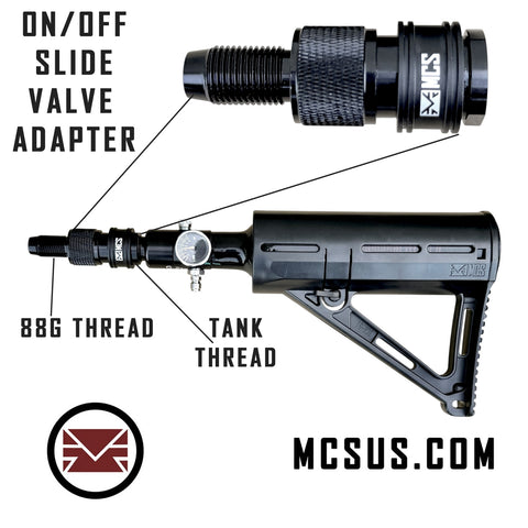 integrated On/Off Slide Valve HPA Air Adapter (Female Side Air Tank Thread - Male Side 88g Thread)